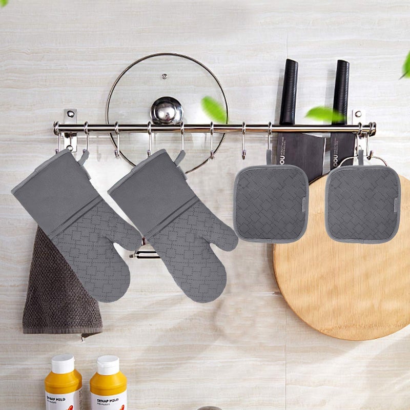 Tormays 4Pcs Oven Mitts and Pot Holders Set, 572F Heat Resistant Oven Glove, Soft Cotton Lining with Non-Slip Surface for Kitchen Baking BBQ (Grey) - Image 5